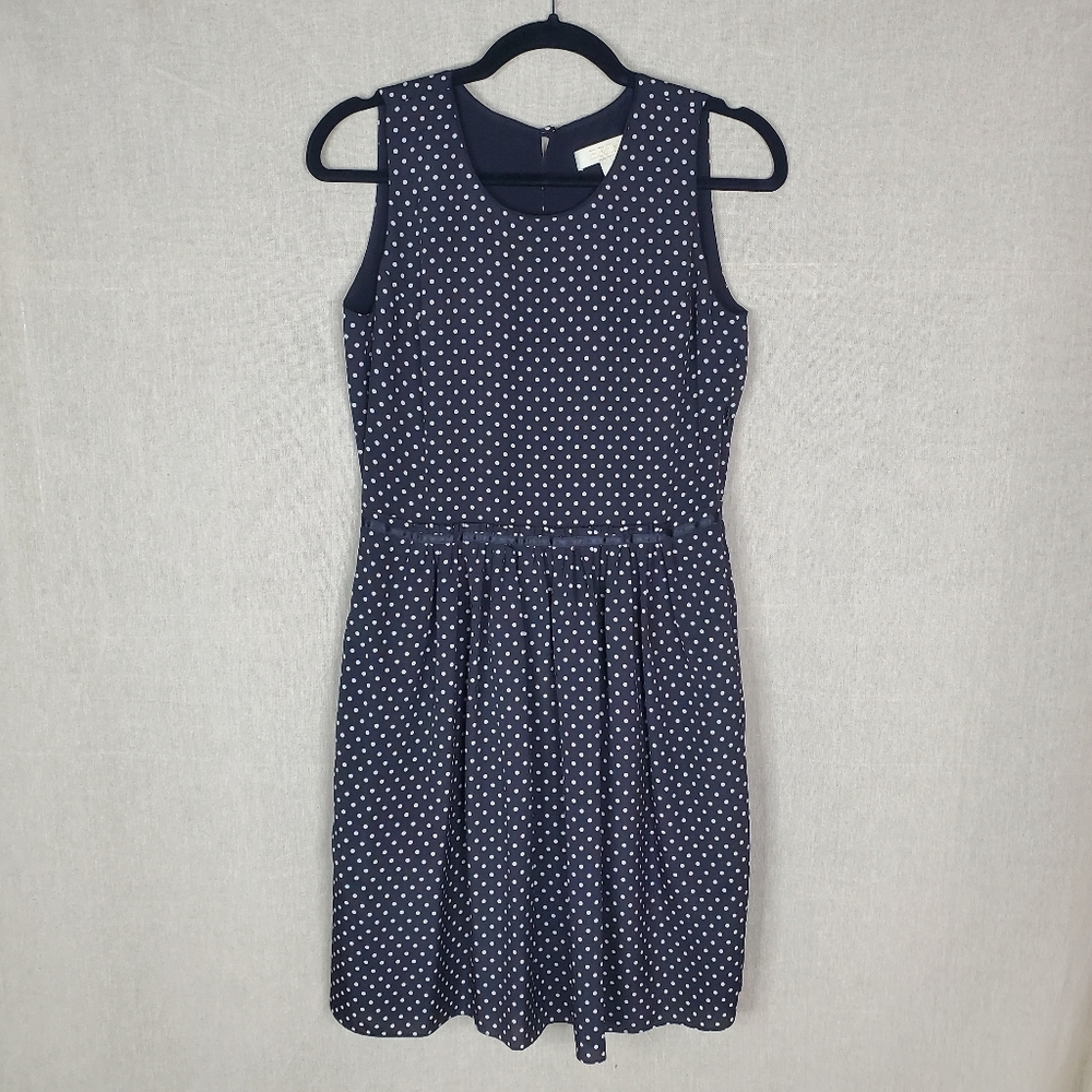 ♧ Erin Black and White Polka-dot Silk Blend Sleeveless Pleated Dress Size 4